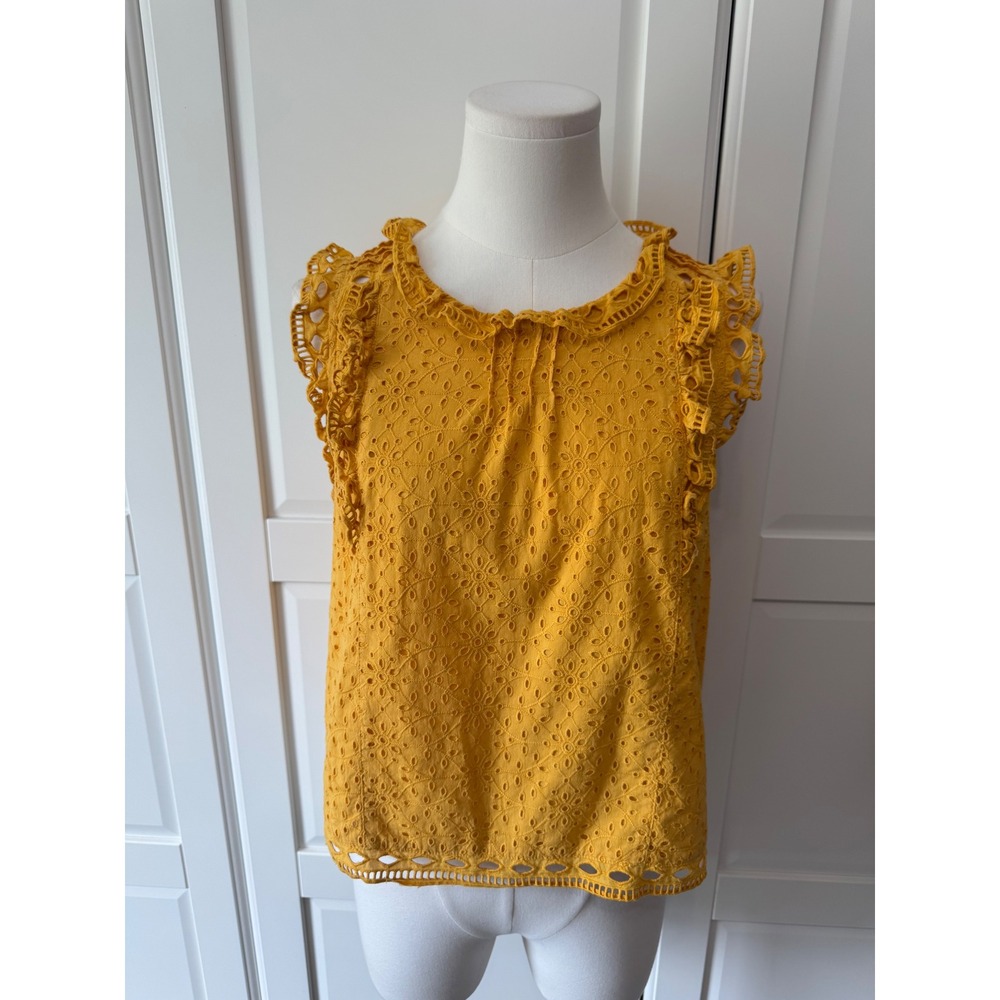 Maeve‎ Anthropologie Tilly Yellow Cotton Eyelet Ruffle Sleeveless Blouse Size:4 - Picture 6 of 10